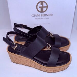 🆕 Giani Bernini Luxe Memory Foam Cork Wedges | NIB | Size 9M Black 🆕